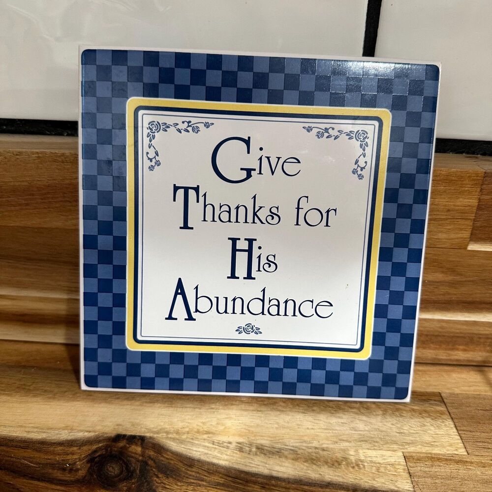 Give Thanks for His Abundance Tile Trivet Wall Hanging Decor - 6” x 6”